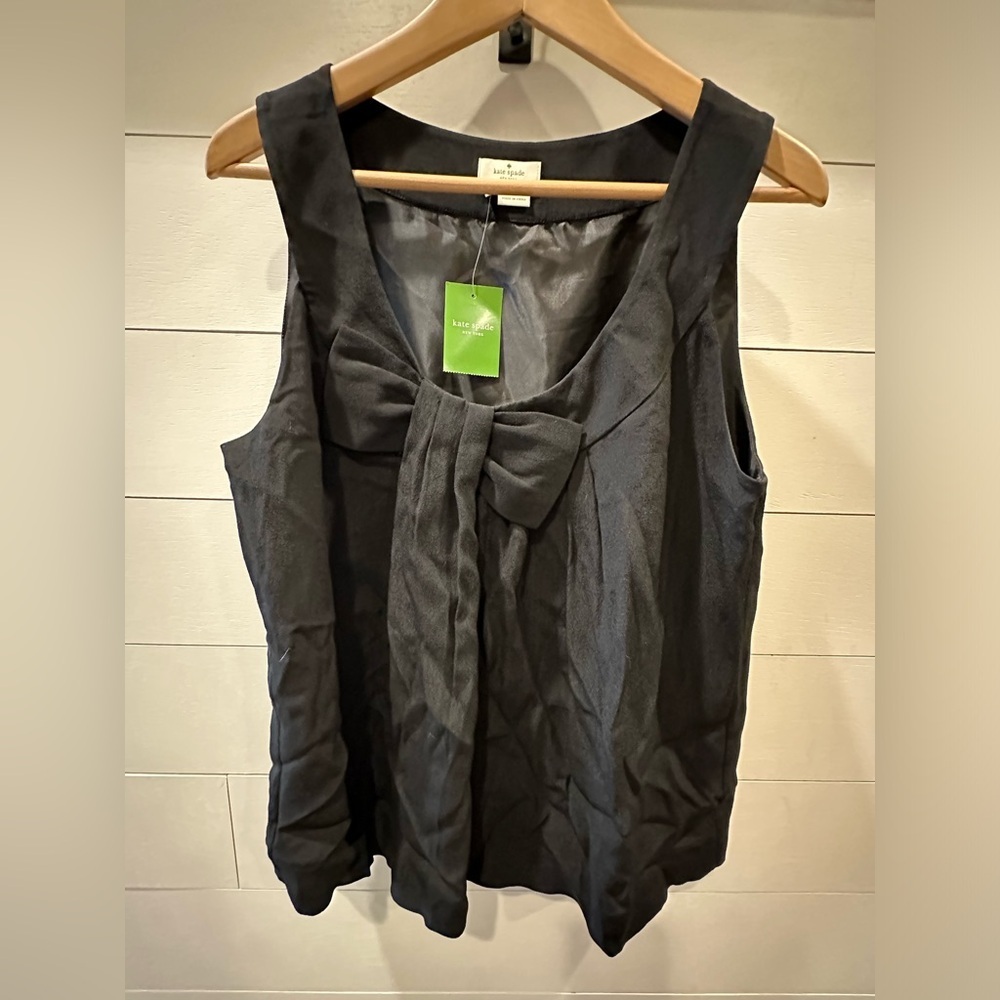 Kate Spade Black Tie Front Sleeveless Blouse- size Large